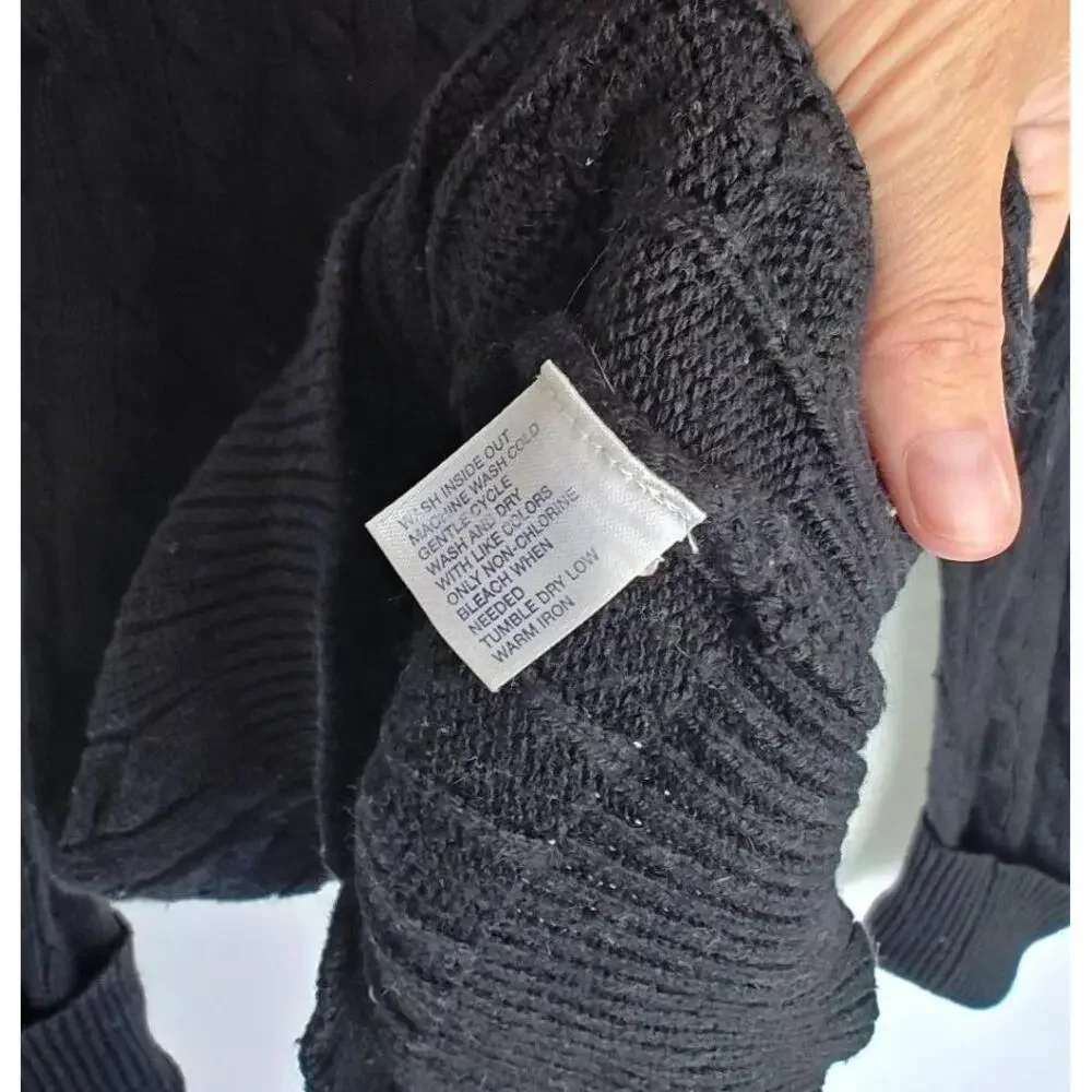 GAP Sweater Cable Knit Black‎  Long Sleeve Crew Neck Cozy Large L Angora Blend